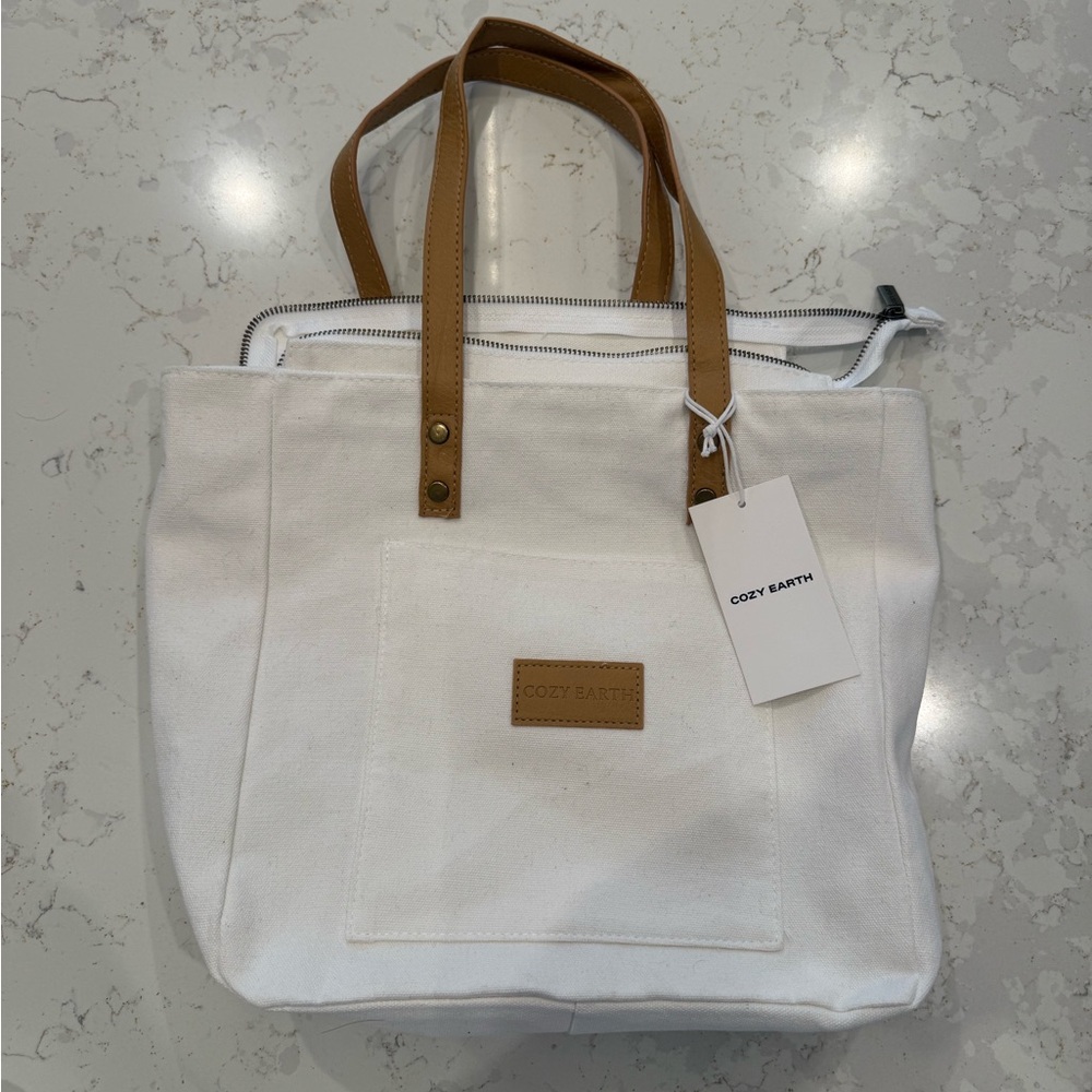 Cozy Earth White and Tan Tote Bag